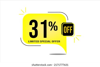 31% off a yellow balloon with black numbers