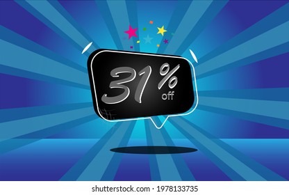 31 percent discount. blue banner with floating balloon for promotions and offers.