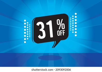 31 percent discount. blue banner with floating balloon for promotions and offers. Vector Illustration.
