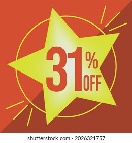 31 percent off a big yellow star on a red background