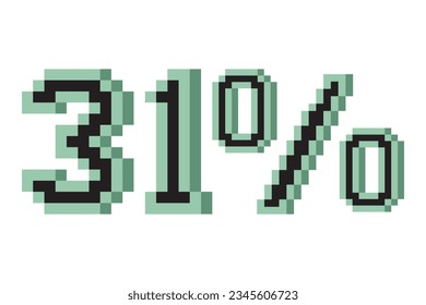 31 percent with pixel art 3d. Vector illustration.