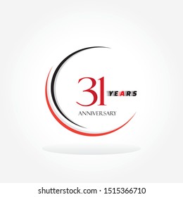 31 red anniversary number inside circle swoosh isolated on white background