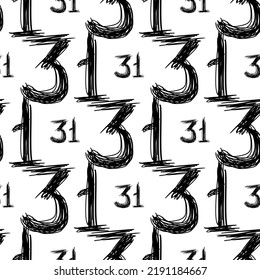 31 seamless backgrounds. number 31 - halloween wallpaper black and white. vector illustration in flat style. number 31 outline by marker. thirty-one
