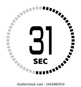 The 31 second countdown timer or digital counter timer clock vector icon. Stopwatch vector icon, digital timer.   For smartphone UI or UX countdown timer design.
