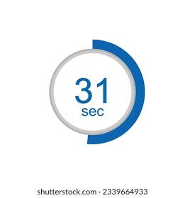 31 seconds timer clock. 31 sec stopwatch icon countdown time digital stop chronometer.
