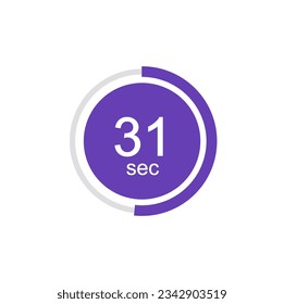 31 seconds timers Clocks, Timer 31 sec vector illustration.