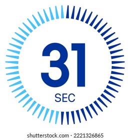 31 seconds,concept of time,timer icon,vector illustration,circle time pie diagram.