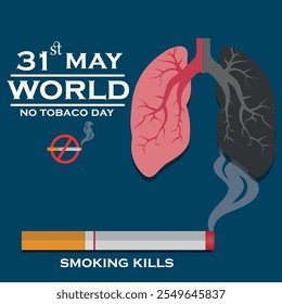 31 de mayo, Cartel del Día Mundial Sin Tabaco, Fumar es malo para los pulmones y causa cáncer. Diseño abstracto de la Ilustración vectorial, todas las capas son únicas para cualquier personalización.Eps 10