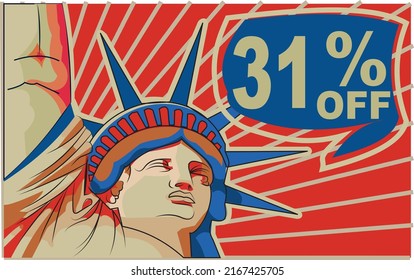 31% thirty-one percent promotion red blue discount statue of liberty 4th july holiday independence day