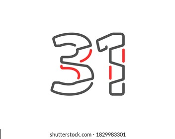 31 vector number. Modern trendy, creative style line design. For logo, brand label, design elements, corporate identity, application etc. İsolated vector illustration          