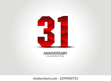 31 Year Anniversary Celebration Logo red vector, 31 Number Design, 31th Birthday Logo, Logotype Number, Vector Anniversary For Celebration, Invitation Card, Greeting Card. logo number Anniversary