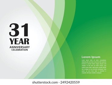 Logotipo de la celebración del aniversario 31 en el fondo verde para el cartel, Anuncio, folleto, folleto, folleto, folleto, Web, invitaciones o tarjeta de felicitación, diseño del número 31, invitación de cumpleaños 31, Vector