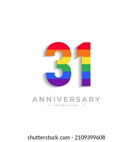 31 Year Anniversary Celebration with Rainbow Color for Celebration Event, Wedding, Greeting card, and Invitation Isolated on White Background