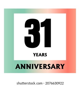 Celebración del 31 aniversario, diseño vectorial para celebraciones, tarjetas de invitación y tarjetas de felicitación