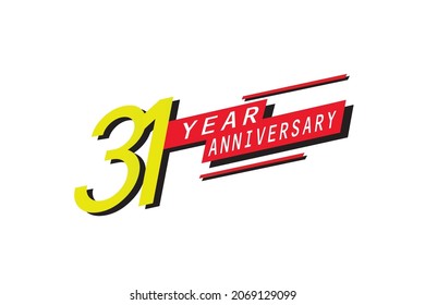 31 year anniversary, Speedy style Yellow color with Red block Ribbon on a white background for greeting, invitation, banner, birthday card - vector