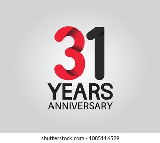 31 years anniversary black and red soft color for company celebration isolated on white background