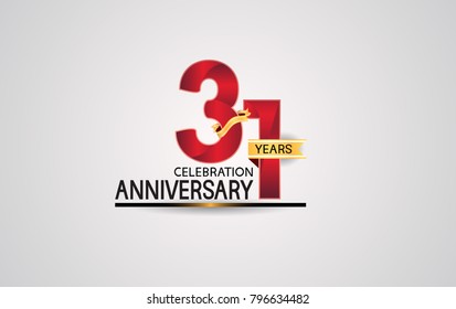 31 years anniversary celebration design with elegance red color and golden ribbon isolated on white background for celebration event