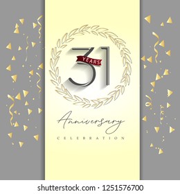 31 years anniversary celebration gray color with a gold and gray background, for greeting cards