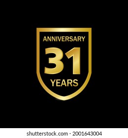 31 years anniversary celebration. Anniversary logo elegance golden color isolated on black background, vector design for celebration, invitation card, and greeting card