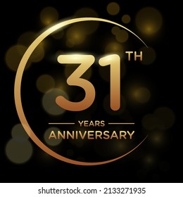 31 Years Anniversary Celebration. Anniversary Logo With Ring And Elegance Golden Color Isolated On Black Background, Vector Design For Celebration, Invitation Card, Greeting Card, And Banner