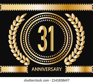 31 years anniversary celebration logotype. Vector and illustration in gold and black background