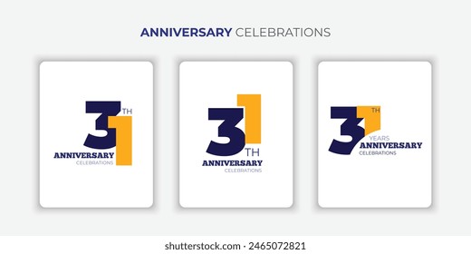 31 Years Anniversary celebration logotype color with yellow and blue, using ribbon and isolated on white background