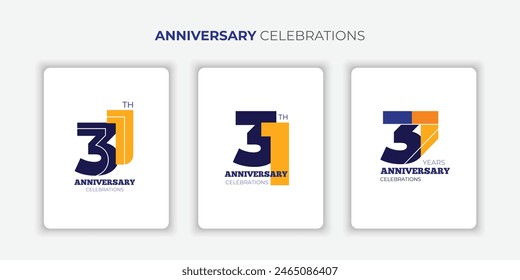 31 Years Anniversary celebration logotype color with yellow and blue, using ribbon and isolated on white background