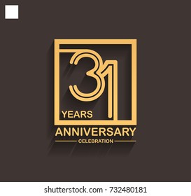 31 years anniversary celebration logotype style linked line in the square with golden color. vector illustration isolated on dark background