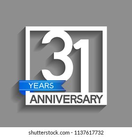 31 years anniversary celebration square style blue ribbon isolated on gray background