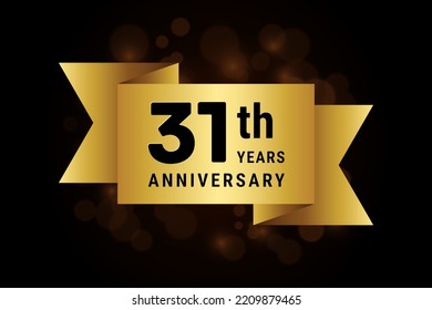 31 Years anniversary, anniversary celebration template design with gold ribbon. Logo vector illustration