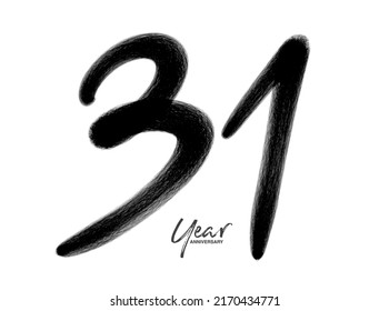 31 Years Anniversary Celebration Vector Template, 31 Years  logo design, 31th birthday, Black Lettering Numbers brush drawing hand drawn sketch, number logo design vector illustration