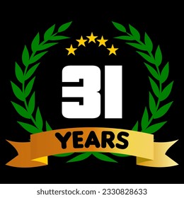 31 years anniversary, colorful with laurel wreath and ribbon