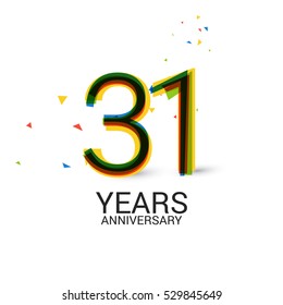 31 Years Anniversary. Layered and Colorful. Logo Celebration Isolated on White Background 