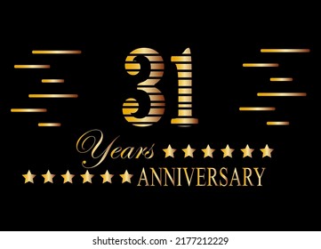 31 Years anniversary logo golden colored isolated on black background. Vector for special date and birthday.