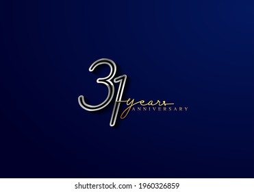 Logotipo de 31 años Aniversario de la plata color aislado en fondo azul, diseño vectorial para tarjeta de felicitación y tarjeta de invitación