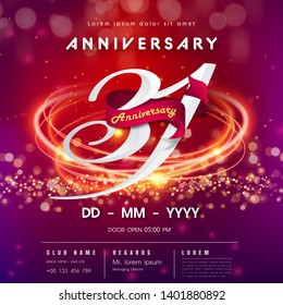 31 years anniversary logo template on red and pink  futuristic space background. 31st modern technology design celebrating numbers with Hi-tech network digital technology concept design elements