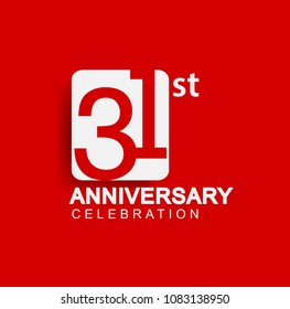 31 years anniversary logo with white square isolated on red background simple and modern design for anniversary celebration.
