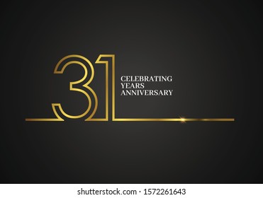 31 Years Anniversary logotype with golden colored font numbers made of one connected line, isolated on black background for company celebration event, birthday - Vector - Vector
