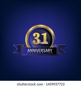 31 years anniversary - modern design celebrating. years anniversary celebration simple logo. ribbon,balloon, gold emblem