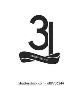 31 years anniversary pictogram vector icon, 31 years birthday logo label, black and white stamp isolated