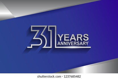 31 years anniversary silver color line style isolated on blue background