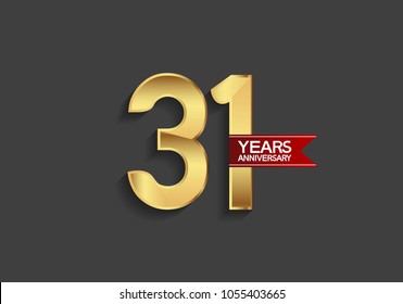 31 years anniversary simple design with golden color and red ribbon isolated on black background for celebration event
