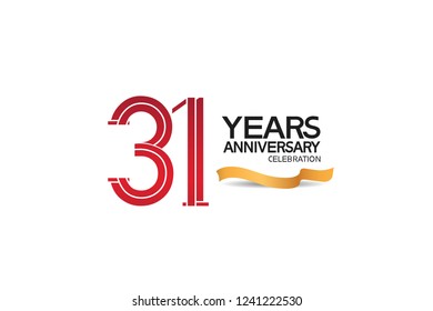 31 years anniversary template with red color number and golden ribbon