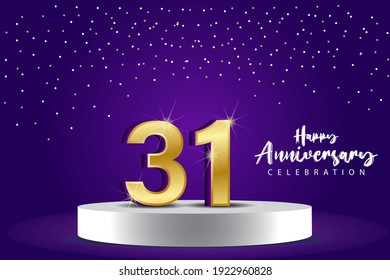 31 Years Anniversary Vector Template Design Illustration. Blue 3d Numbers with podium stage for celebration