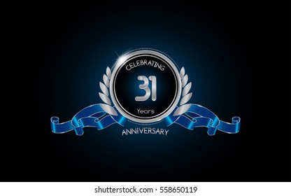 31 years silver anniversary celebration logo with red ribbon , isolated on dark background