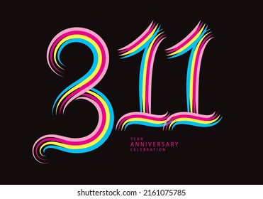 311 number design vector, graphic t shirt, 311 years anniversary celebration logotype colorful line,311th birthday logo, Banner template, logo number elements for invitation card, poster, t-shirt.