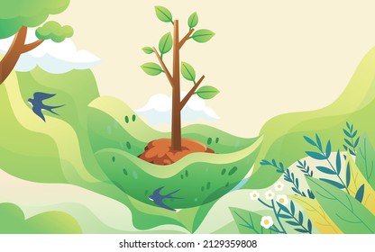 312 Arbor Day illustration to protect the natural environment and environmental protection activity poster