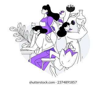 3.12 International Women's Day professional women flat character vector concept operation hand drawn illustration
