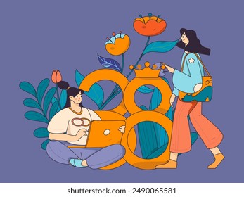 3.12 International Women's Day professional women flat character vector concept operation hand drawn illustration
