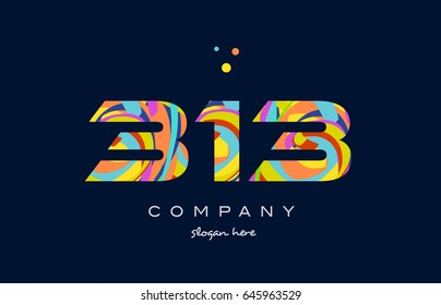 313 number digit numeral logo colored colorful rainbow acrylic modern creative vector icon design template